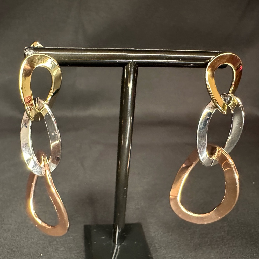 Chain Link Tri-Tone Drop Earrings